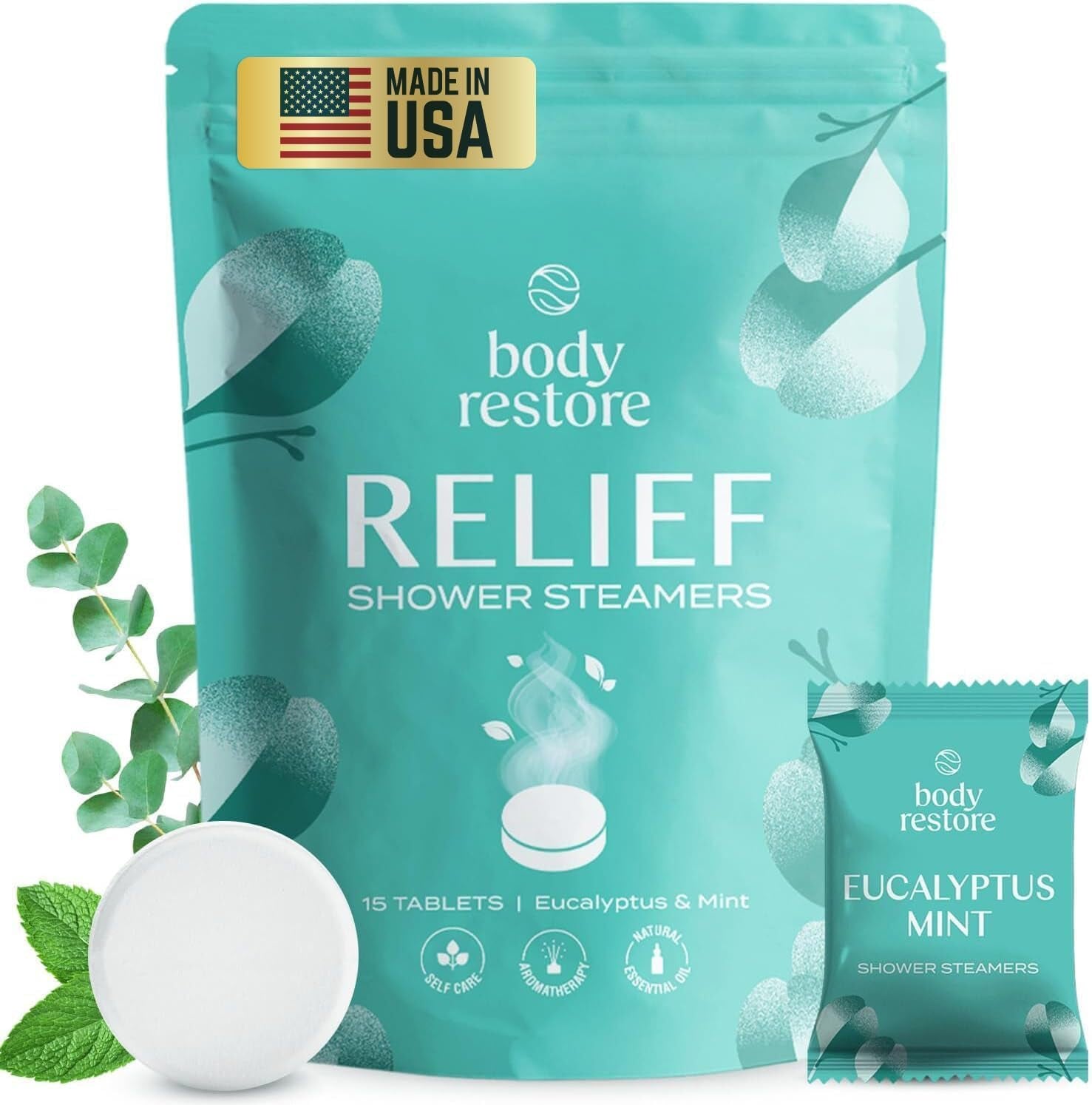 Shower Steamers Aromatherapy 15 Pack - Christmas Stocking Stuffers for Men, Birthday Gifts for Women, White Elephant, Relaxation, Self Care - Eucalyptus