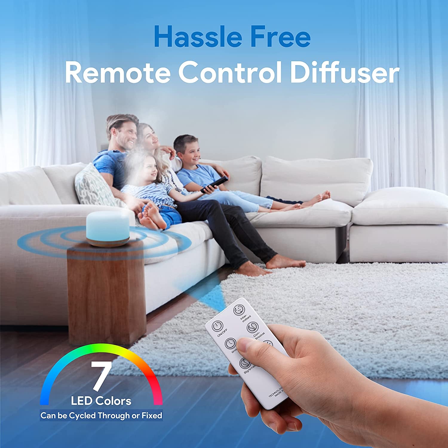 Essential Oil Diffuser 500Ml, Ultrasonic Aromatherapy Humidifier with Remote Control, 7 LED Colors, Timer & Auto-Off, Large Room Diffuser