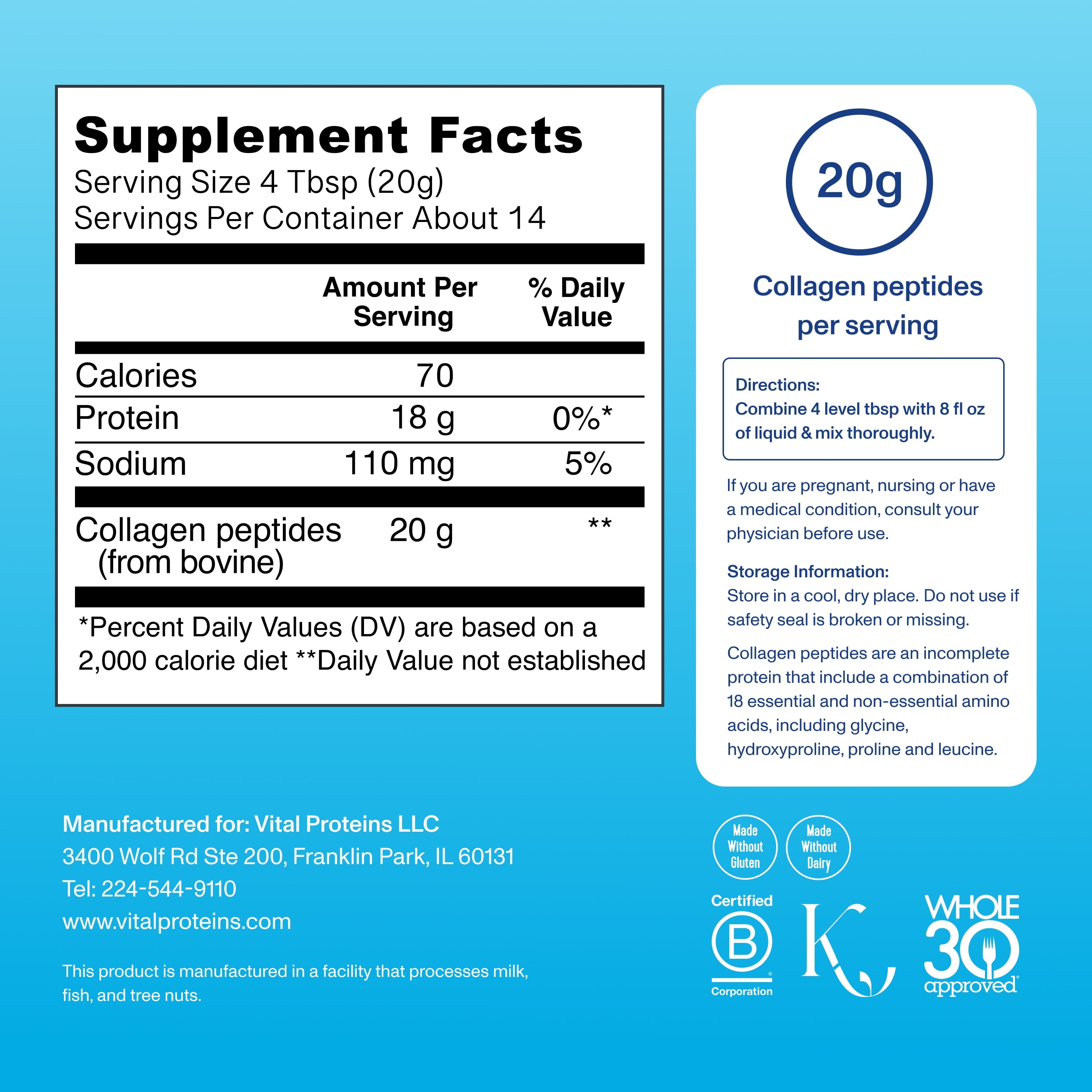 Collagen Peptides Powder Supplement for Hair, Skin and Nails, Unflavored, 10 Oz