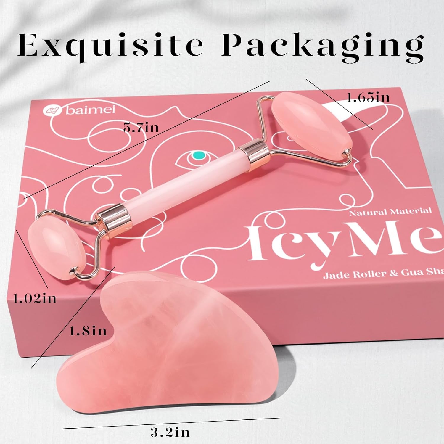 Jade Roller & Gua Sha, Face Roller, Facial Beauty Roller Skin Care Tools, Self Care Gift for Men Women, Massager for Face, Eyes, Neck, Relieve Fine Lines and Wrinkles - Rose Quartz