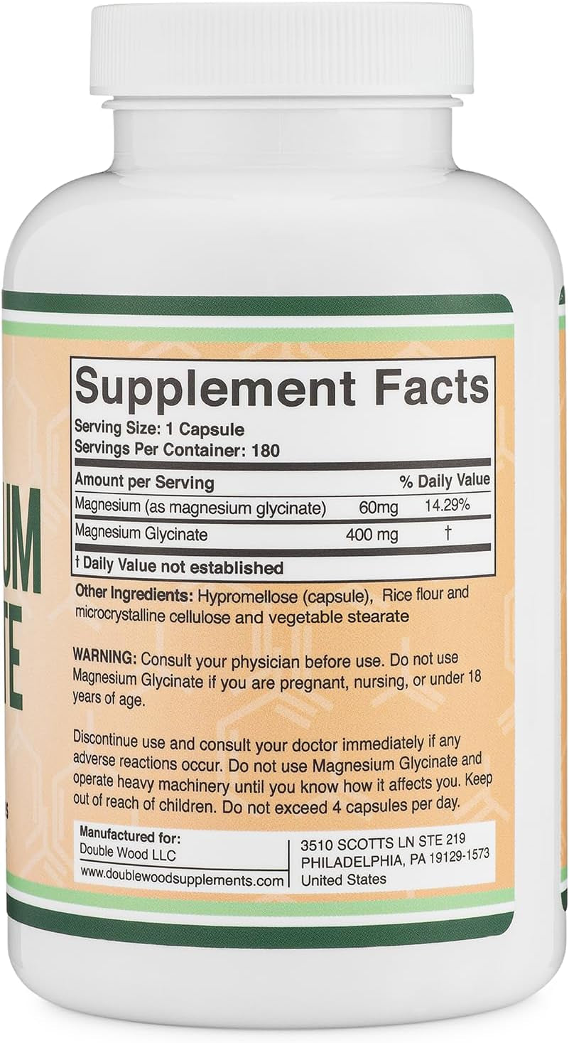 Magnesium Glycinate 400Mg | 180 Capsules | Sleep, Muscle, & Heart Support | Vegan, Third Party Tested, Gluten Free, Non-Gmo