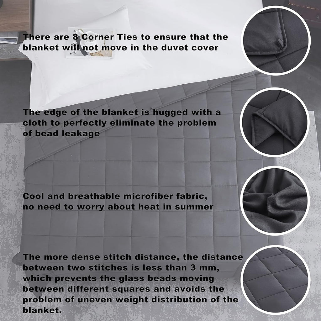 Weighted Blanket for Adults- Dark Grey, 48"X72", 15Lbs, Twin Full Size Heavy Throw Blanket, Cooling, Breathable, Microfiber with Glass Beads, Big, Washable, All-Season