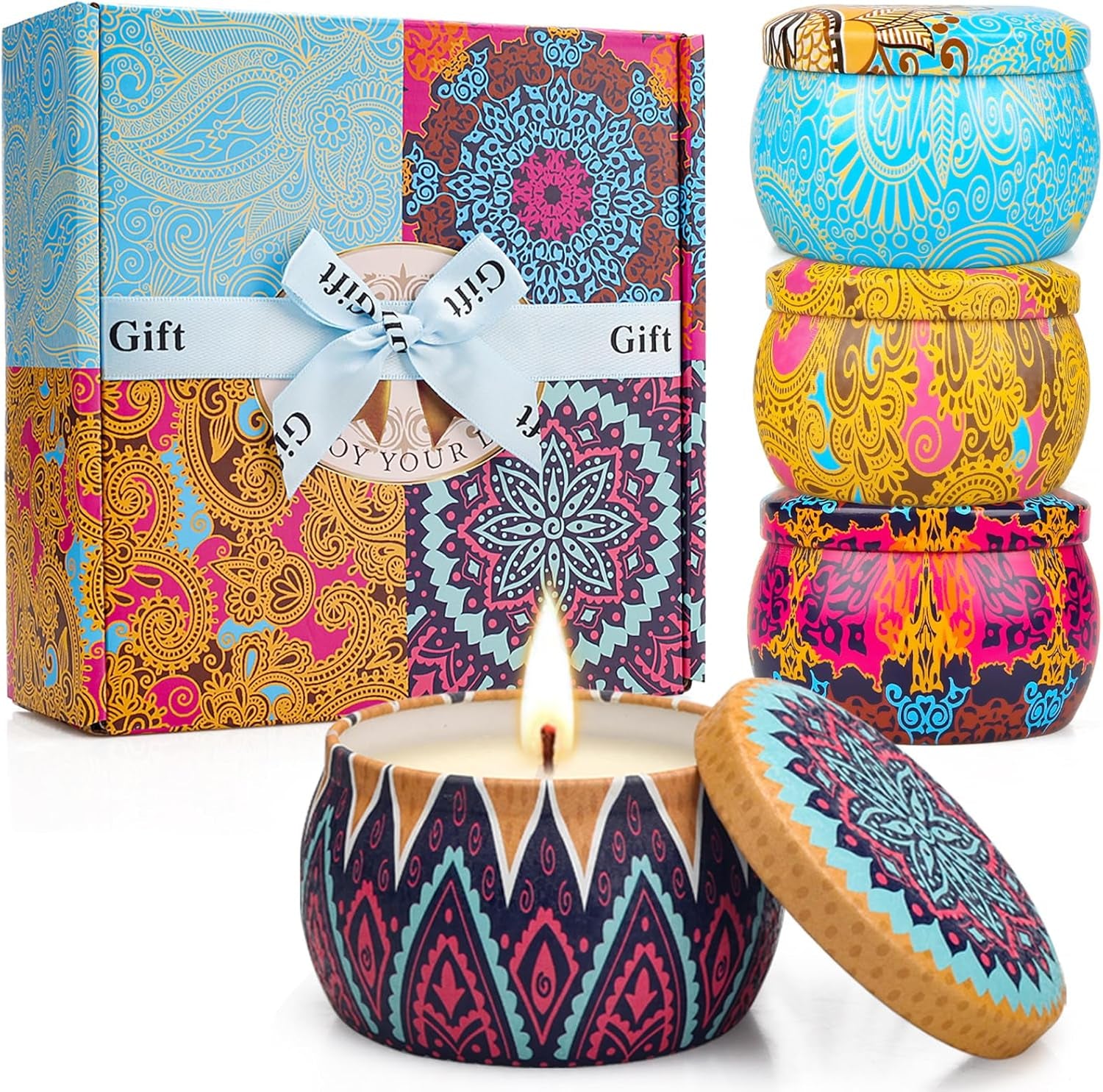 Scented Candles Set, 4 Pack Soy Wax Aromatherapy Candles Gifts Set for Women, Essential Oil Candle, 120Hours of Burn Time, Birthday Gift for Women Mom