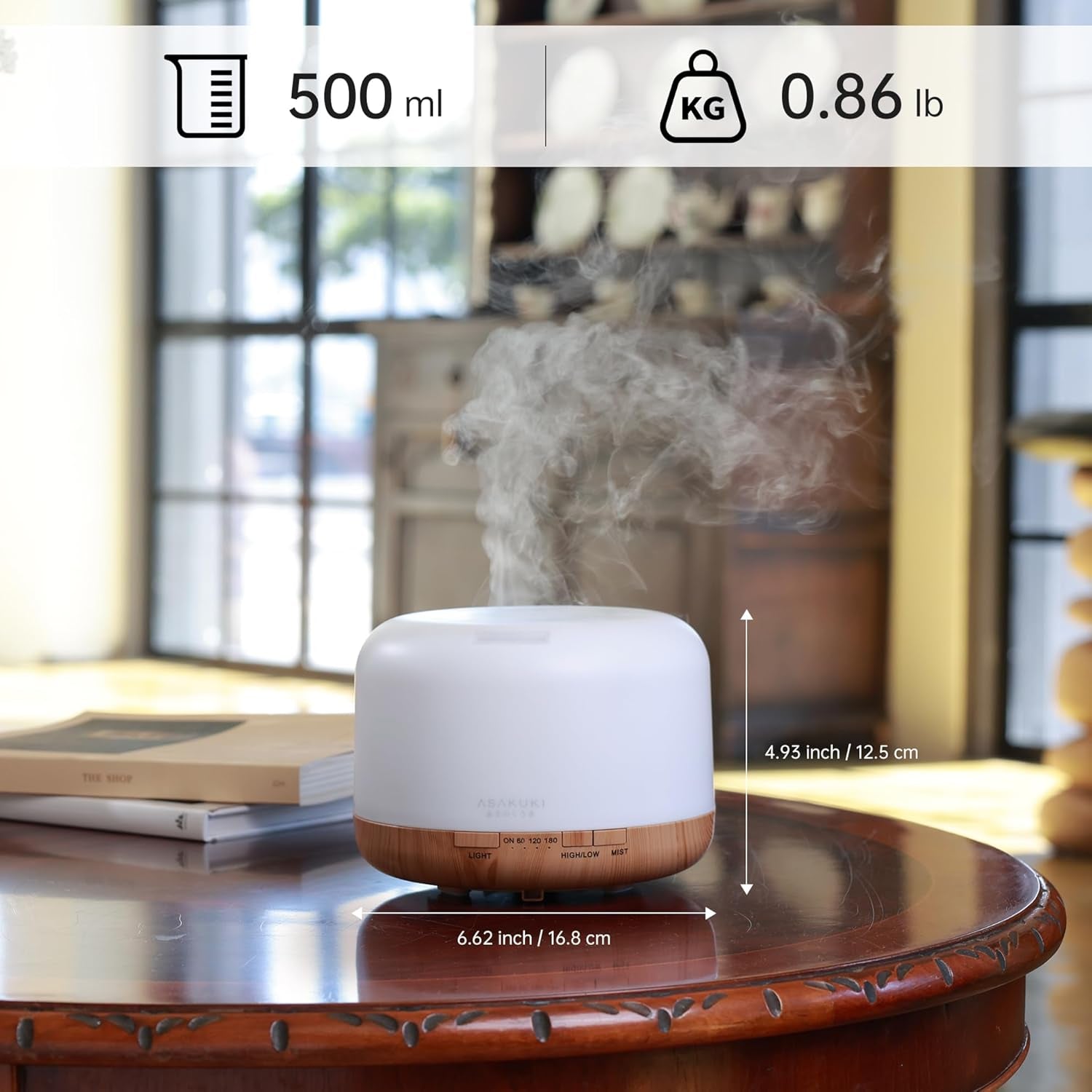Essential Oil Diffuser 500Ml, Ultrasonic Aromatherapy Humidifier with Remote Control, 7 LED Colors, Timer & Auto-Off, Large Room Diffuser