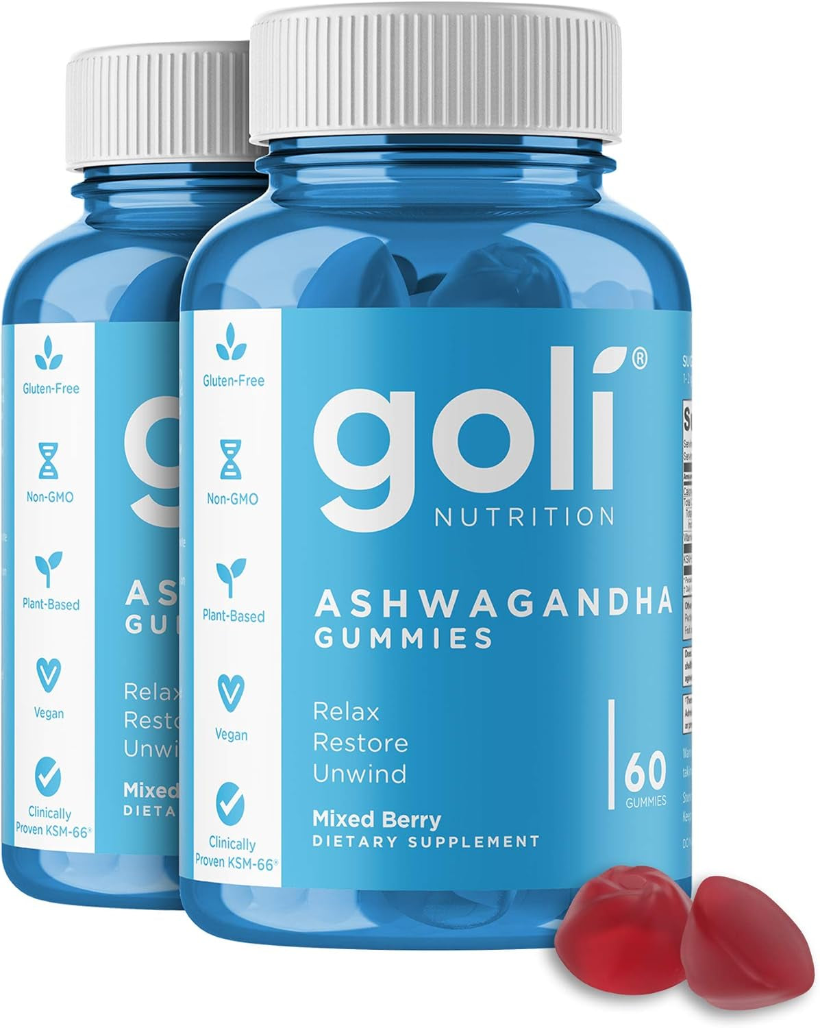 Ashwagandha & Vitamin D Gummy 120 Count - Relax. Restore. Unwind. (Mixed Berry, KSM-66, Vegan, Plant Based, Non-Gmo, Gluten-Free & Gelatin Free), Pack of 2
